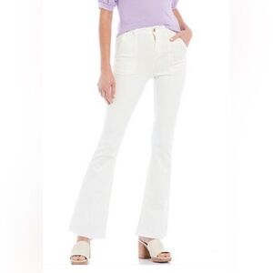 A loves a high rise flare jeans with patch pockets